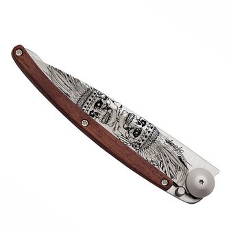 Deejo κλείσιμο μαχαίρι Τατουάζ ινδικό κρανίο κοραλλιογενές ξύλο