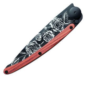 Μαχαίρι κλεισίματος Deejo Μαύρο τατουάζ coralwood roses