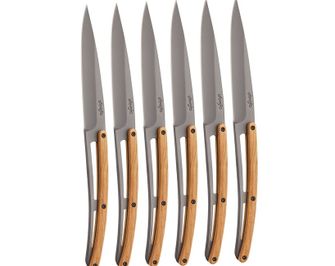 Deejo σετ 6 μαχαιριών Τραπέζι γκρι τιτάνιο ελαιόλαδο ξύλο