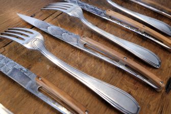 Deejo σετ 6 μαχαιριών μπριζόλας με γυαλιστερή λεπίδα από ξύλο ελιάς Art Déco