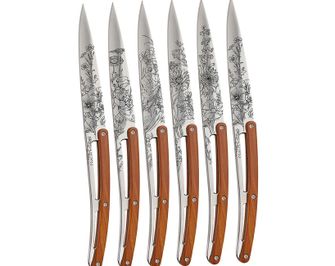 Deejo Tattoo σετ από 6 μαχαίρια μπριζόλας γυαλιστερή επιφάνεια coralwood design Blossom