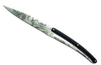 Deejo σετ από 6 μαχαίρια μπριζόλας με γυαλιστερή λεπίδα με οδοντωτή άκρη λαβή μαύρο σχέδιο ABS Toile de Jouy