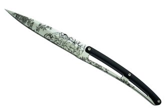 Deejo σετ από 6 μαχαίρια μπριζόλας με γυαλιστερή λεπίδα με οδοντωτή άκρη λαβή μαύρο σχέδιο ABS Toile de Jouy