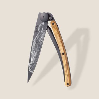 Μαχαίρι κλεισίματος Deejo Μαύρο τατουάζ ελιάς ξύλο πολεμικού ξύλου