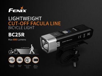 Επαναφορτιζόμενη μπαταρία ποδηλασίας Fenix BC25R, 600 lumens