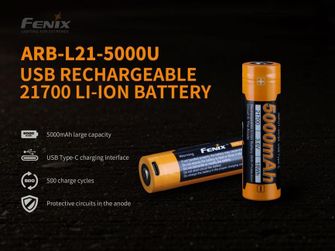 Επαναφορτιζόμενη μπαταρία Fenix 21700 5000 mAh Li-Ion USB-C