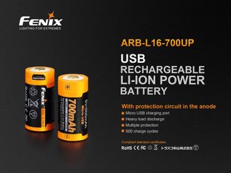 Fenix RCR123A 700 mAh USB Li-ion υψηλού ρεύματος
