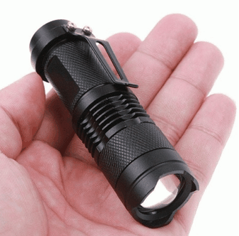 LED UV στρατιωτικός φακός επαναφορτιζόμενος ζουμ, 10cm