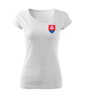 DRAGOWA γυναικείο T-shirt μικρό έγχρωμο σλοβακικό έμβλημα, λευκό