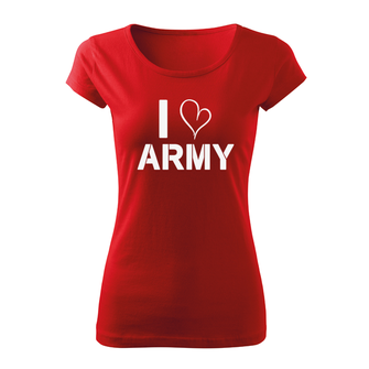 DRAGOWA γυναικείο κοντό T-shirt i love army, κόκκινο 150g/m2