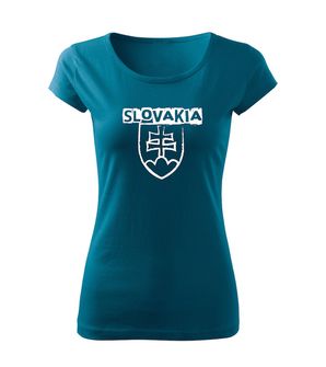 DRAGOWA γυναικείο t-shirt με σλοβακικό έμβλημα και επιγραφή, μπλε βενζίνη 150g/m2