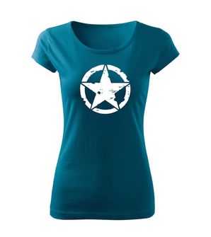 DRAGOWA γυναικείο t-shirt star, μπλε πετρόλ 150g/m2