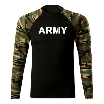 DRAGOWA Fit-T μακρυμάνικο στρατιωτικό μπλουζάκι, woodland 160g/m2