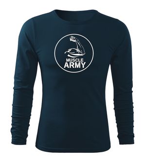 DRAGOWA Fit-T μακρυμάνικο μπλουζάκι με μυϊκό στρατό και δικέφαλους, σκούρο μπλε 160g/m2