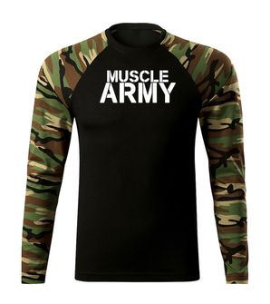 DRAGOWA Fit-T μακρυμάνικο στρατιωτικό μπλουζάκι με μύες, woodland 160g/m2