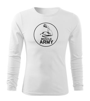 DRAGOWA Fit-T μακρυμάνικο μπλουζάκι με μυϊκό στρατό και δικέφαλους, λευκό 160g/m2