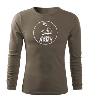 DRAGOWA Fit-T μακρυμάνικο μπλουζάκι με μυϊκό στρατό, λαδί 160g/m2