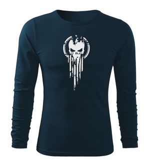 DRAGOWA Fit-T μακρυμάνικο t-shirt κρανίο, σκούρο μπλε 160g/m2