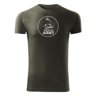DRAGOWA μπλουζάκι γυμναστικής μυϊκός στρατός δικέφαλος, λαδί 180g/m2
