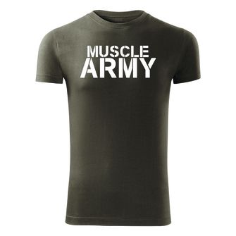 DRAGOWA fitness T-shirt muscle army, λαδί 180g/m2