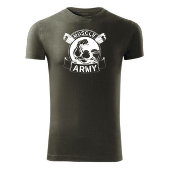 DRAGOWA μπλουζάκι γυμναστικής muscle army original, λαδί 180g/m2