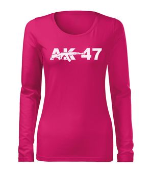 DRAGOWA Slim γυναικείο μακρυμάνικο T-shirt AK-47, ροζ 160g/m2