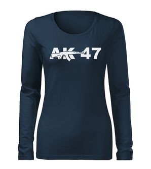 DRAGOWA Slim γυναικείο μακρυμάνικο T-shirt AK-47, σκούρο μπλε 160g/m2