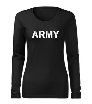 DRAGOWA Slim γυναικείο μακρυμάνικο στρατιωτικό μπλουζάκι, μαύρο 160g/m2