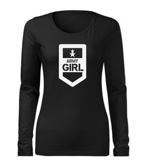 DRAGOWA Slim γυναικείο μακρυμάνικο T-shirt army girl, μαύρο 160g/m2