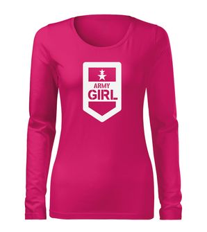 DRAGOWA Slim γυναικείο μακρυμάνικο T-shirt army girl, ροζ 160g/m2