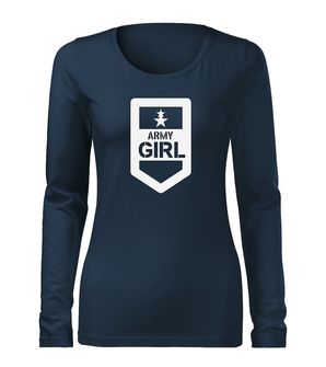 DRAGOWA Slim γυναικείο μακρυμάνικο T-shirt army girl, σκούρο μπλε 160g/m2