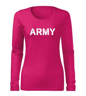 DRAGOWA Slim γυναικείο μακρυμάνικο στρατιωτικό μπλουζάκι, ροζ 160g/m2