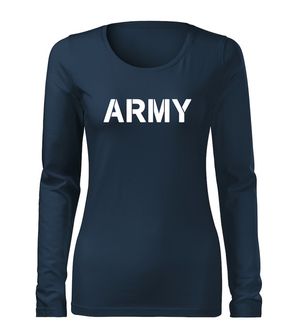 DRAGOWA Slim γυναικείο μακρυμάνικο στρατιωτικό μπλουζάκι, σκούρο μπλε 160g/m2