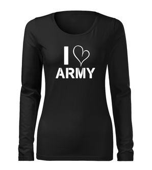 DRAGOWA Slim γυναικείο μακρυμάνικο t-shirt i love army, μαύρο 160g/m2