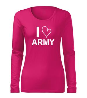 DRAGOWA Slim γυναικείο μακρυμάνικο t-shirt i love army, ροζ 160g/m2