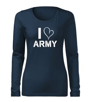 DRAGOWA Slim γυναικείο μακρυμάνικο t-shirt i love army, σκούρο μπλε 160g/m2