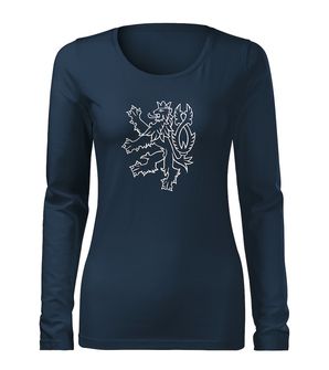 DRAGOWA Slim γυναικείο μακρυμάνικο t-shirt lion, σκούρο μπλε 160g/m2