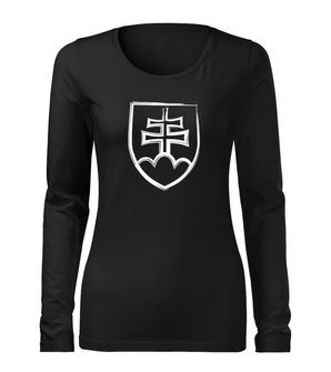 DRAGOWA Slim γυναικείο μακρυμάνικο T-shirt με σλοβακικό έμβλημα, μαύρο 160g/m2