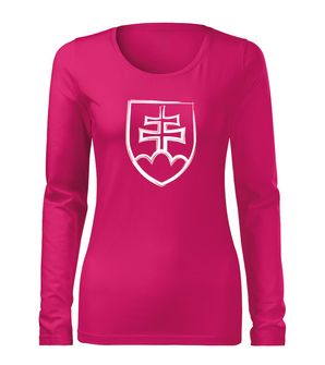 DRAGOWA Slim γυναικείο μακρυμάνικο μπλουζάκι με σλοβακικό έμβλημα, ροζ 160g/m2