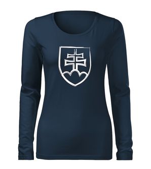 DRAGOWA Slim γυναικείο μακρυμάνικο T-shirt με σλοβακικό έμβλημα, σκούρο μπλε 160g/m2