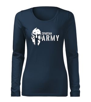 DRAGOWA Slim γυναικείο μακρυμάνικο t-shirt spartan army, σκούρο μπλε 160g/m2